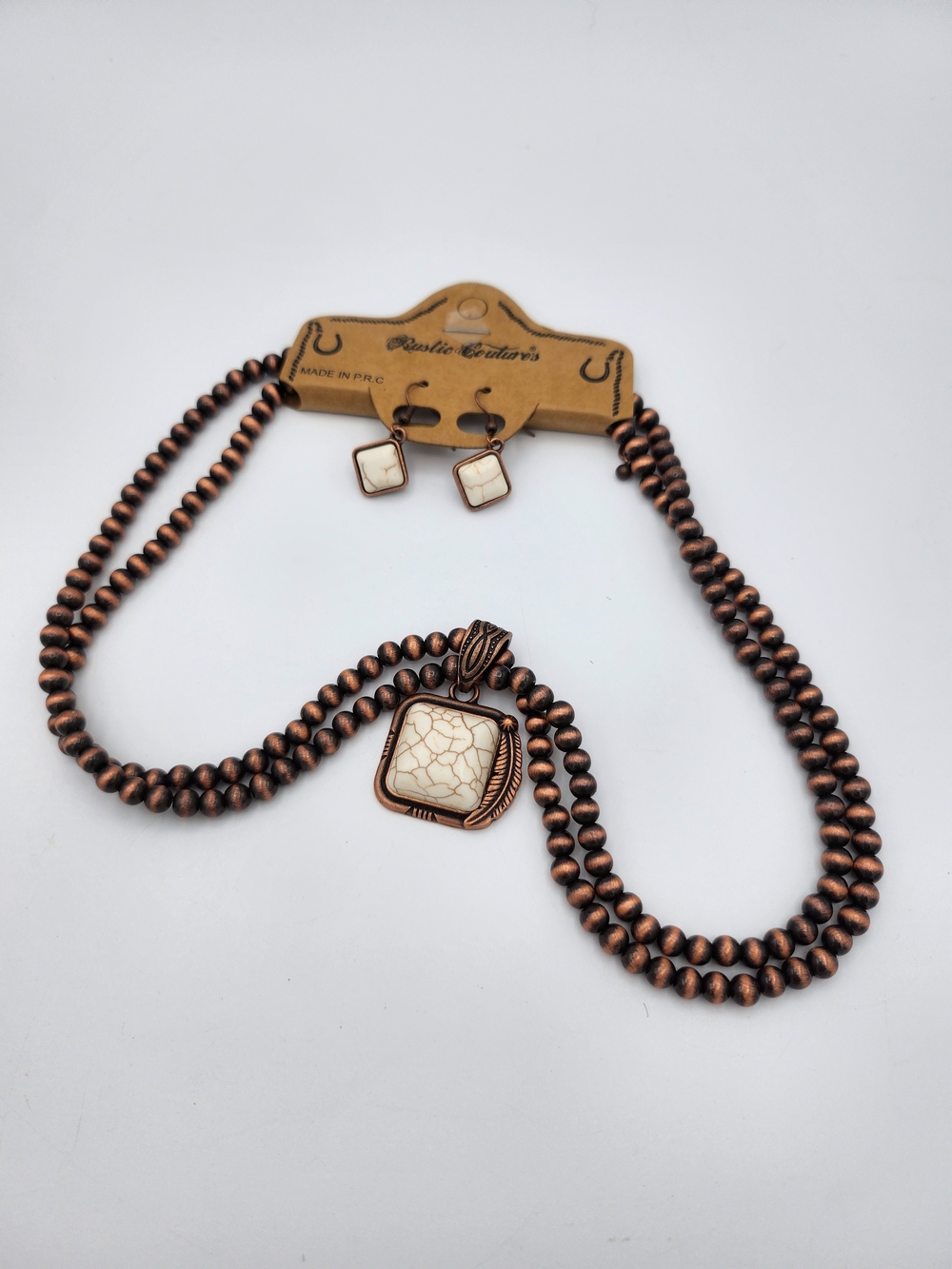 Rustic Couture Copper Beaded Necklace & Earring Set / New
